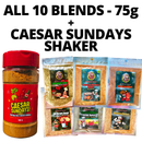 FREE | Caesar Sundays Shaker + Sampler Pack (All 10 Blends - 75g bags)