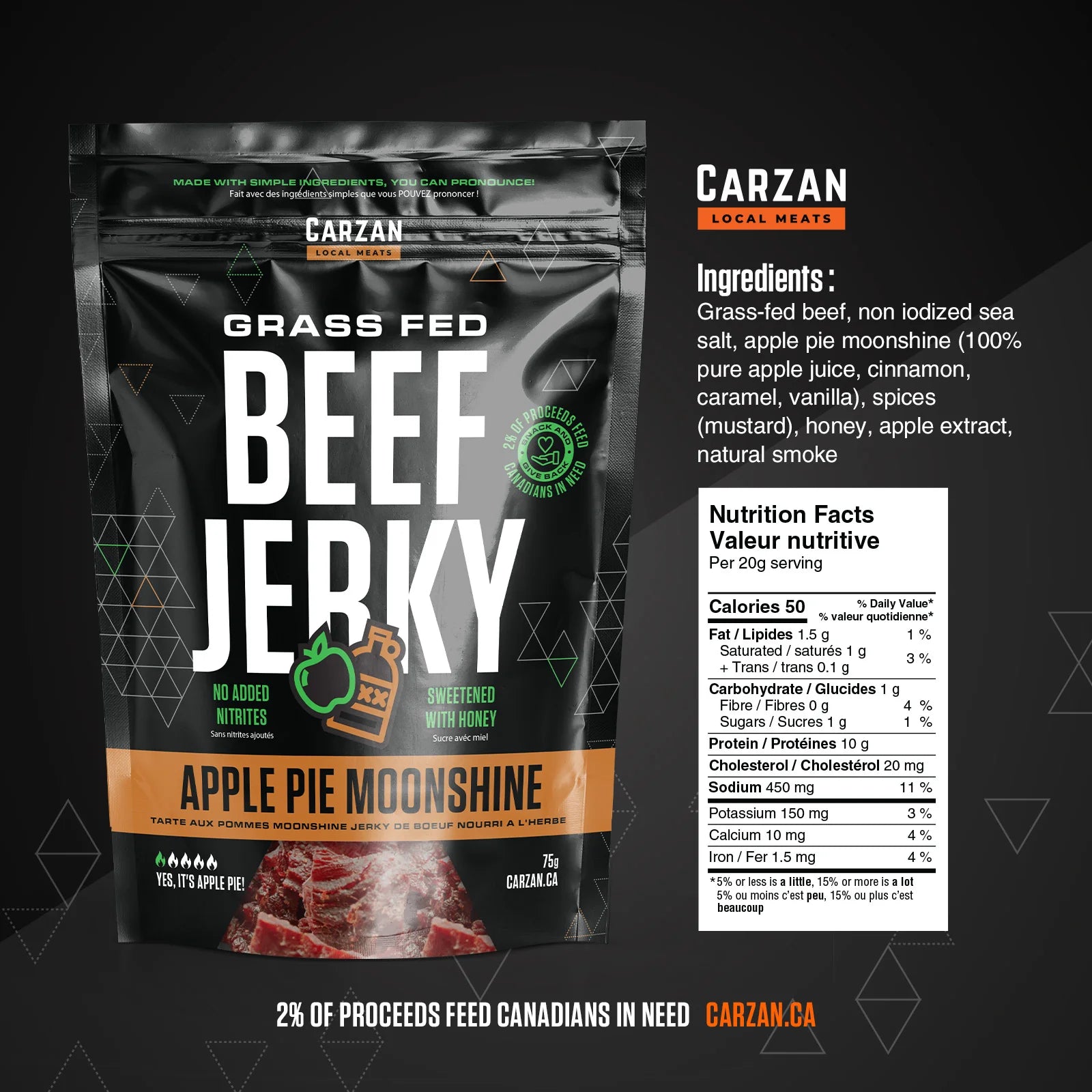 Apple Pie Moonshine - Whole Muscle Beef Jerky 75g - Carzan Local Meats