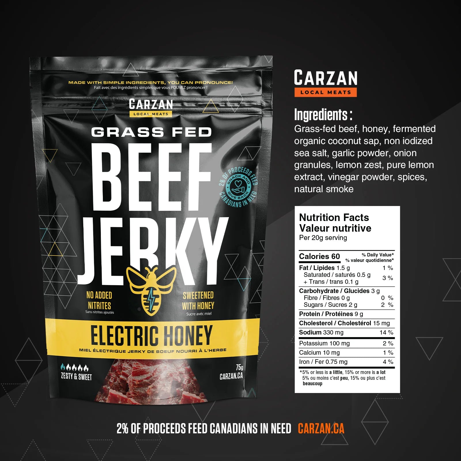 Electric Honey - Whole Muscle Beef Jerky 75g - Carzan Local Meats