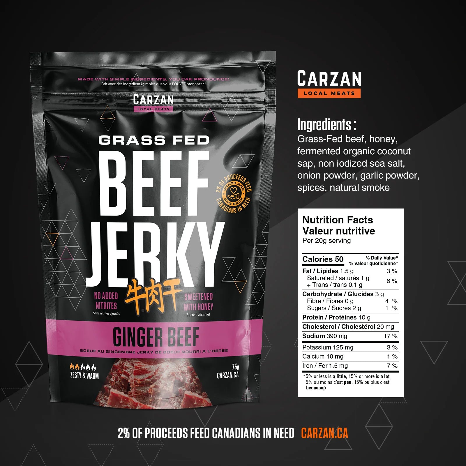 Ginger Beef - Beef Jerky Bites (75g) - Carzan Local Meats