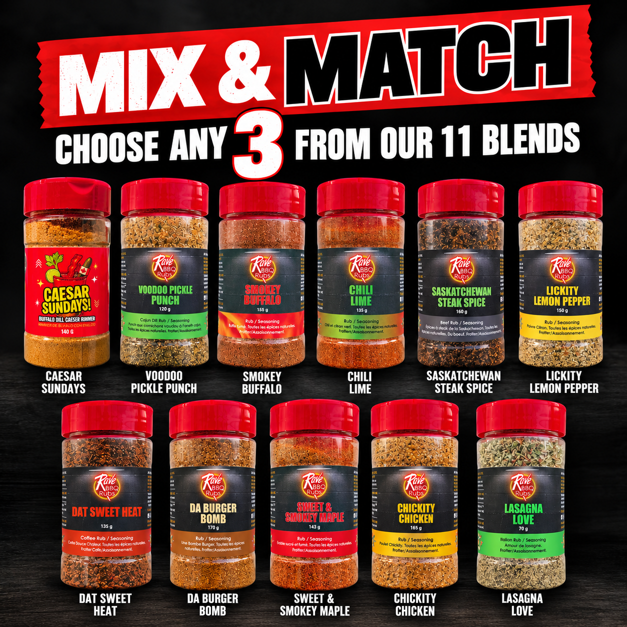 mix and match choose any 3 from our 11 blends all rave bbq rubs canada