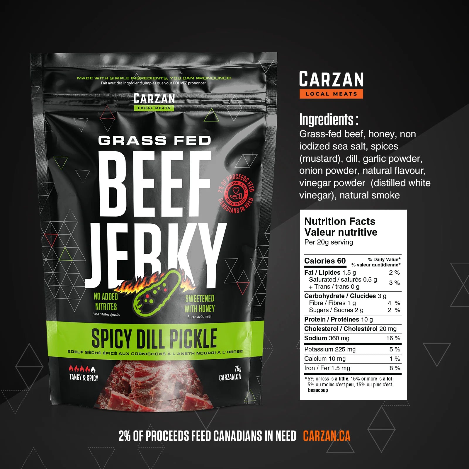 Spicy Dill Pickle - Whole Muscle Beef Jerky 75g - Carzan Local Meats