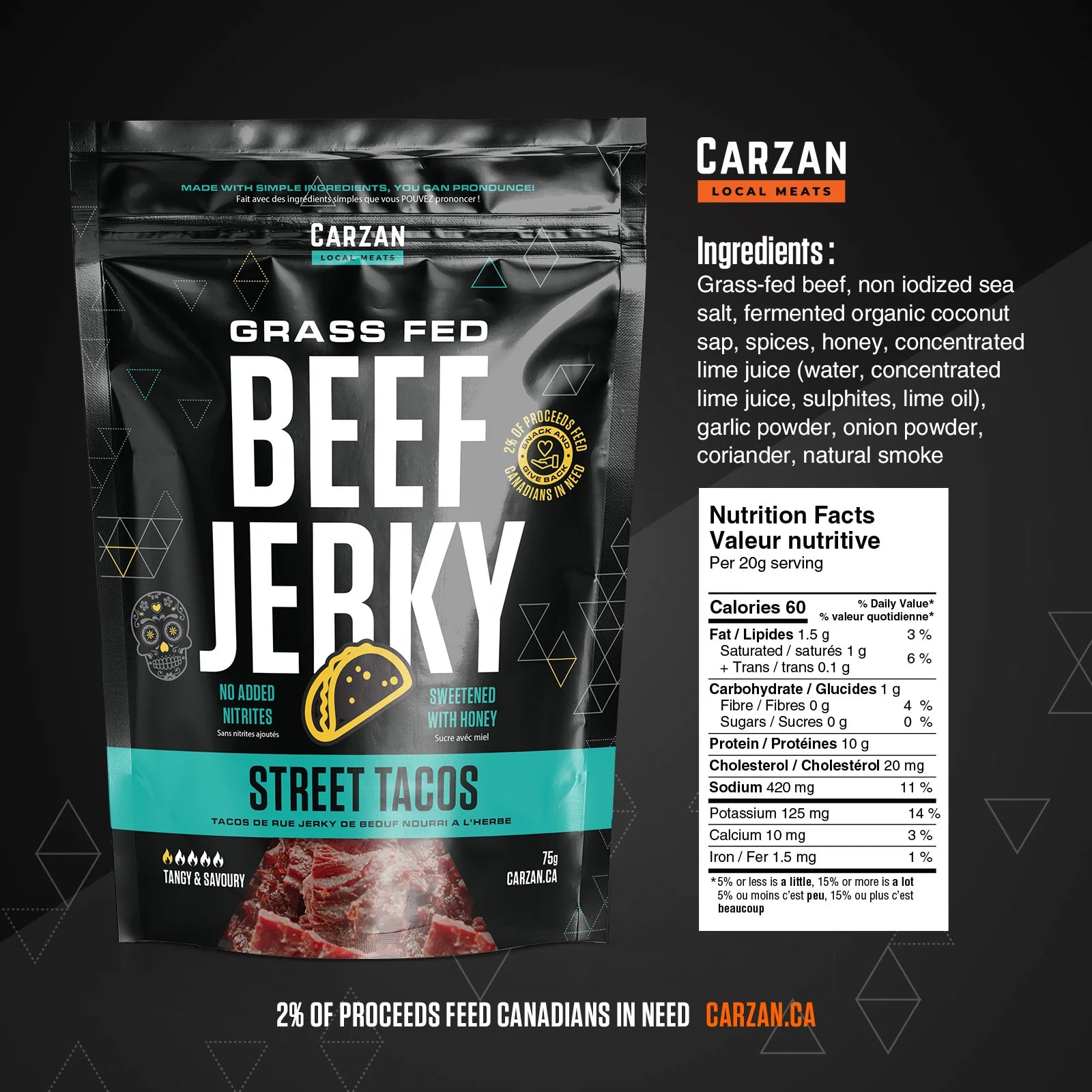 Street Taco Beef Jerky Bites (75g) - Carzan Local Meats