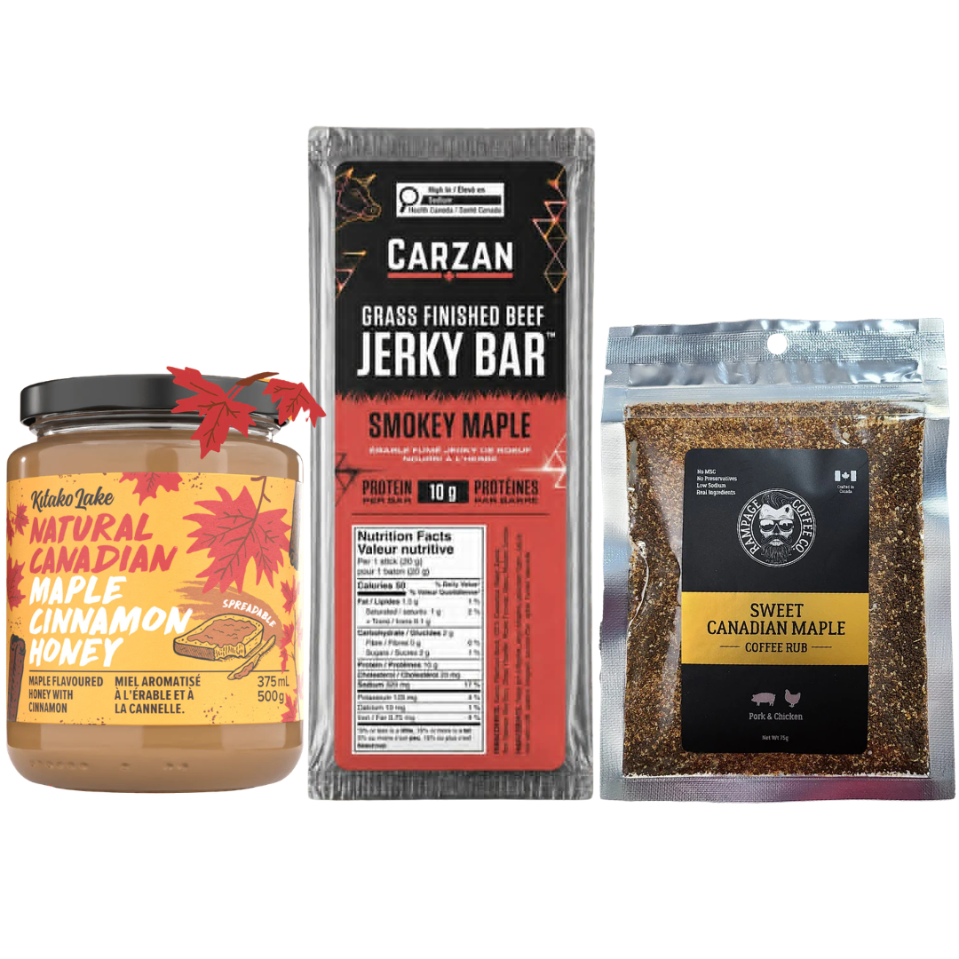 carzan grass finished beef jerky bar sweet Canadian maple with natural Canadian maple cinnamon honey available only at rave bbq rubs canada