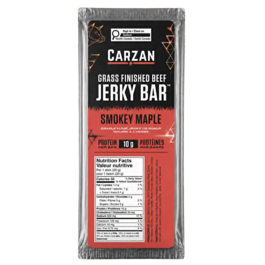 carzan grass finished beef jerky bar smokey maple 
